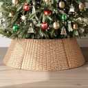 4-Piece Large Rattan Christmas Tree Collar, 34" Handmade Woven Christmas Tree Ring, Xmas Tree Base Cover, Large Holiday Tree Skirt Accessory for Home, Living Room (Pure Natural)