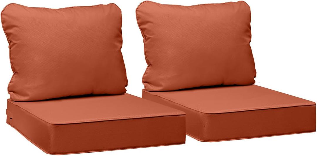 AAAAAcessories Outdoor Deep Seat Cushions, Waterproof, Fade-Resistant Patio Furniture Replacement Cushions, Set of 2, 24" x 24" x 5", Rust, 24"x24"x5" / 24"x19"