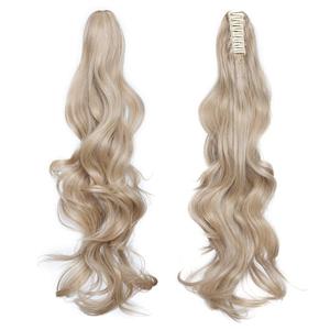 24inch Claw on Ponytail Hair Extensions Dark Blond&Bleach Blond Wavy Curly Hairpiece Pony Tail Wrap around Bonding