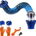 SheeChung 3FT RV Sewer Hose, Short Camper Sewer Hose for RV Dumping, Heavy-Duty Waste Hose with Swivel Fittings, 90-Degree Clear Elbow, 4-in-1 Adapter, 2 Storage Caps, 1 RV Waste Value Wrench