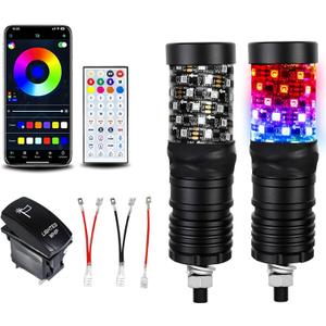2 Pack 0.5FT Fat Whip Lights, LED Whips with App & Remote Control, Spiral RGB Chasing Lighted Whips with Rocker Switch, Whip Lights for Side by Side SXS UTV ATV RZRCan-Am X3 Off-Road