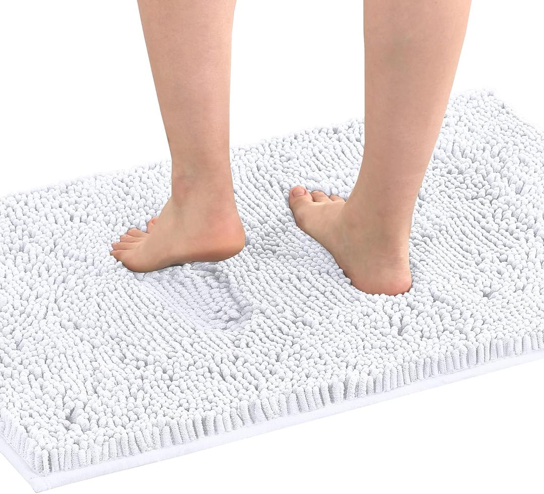 H.VERSAILTEX Bath Mat Bath Rug for Bathroom Luxury Chenille Bathroom Rug Mat Extra Soft and Absorbent Microfiber Shaggy Rugs Non Slip Rug Quick Dry Bath Mat Washable, 20 x 32 Inches, White