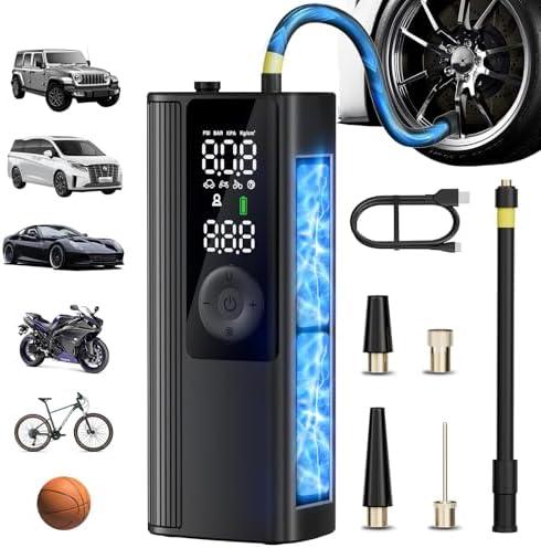 Anycash Tire Inflator Portable Air Compressor, 150PSI Air Pump for Car Tires with Pressure Gauge, Fast Tire Inflator for Car, Motorcycle, Bicycle, Balls, LED Light and Auto Shut-Off