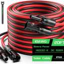 20FT 10AWG Solar Panel Extension Cable, Bateria Power 6mm Solar Extension Cable Wire with Female & Male Waterproof Connectors for RV, Photovoltaic Systems, Set of 2