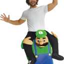 Unisex Piggy Back Red Plumber Piggyback Costume Retro 80's Gaming Costume Piggyback Luigi