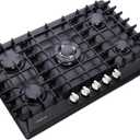 30 Inch Gas Cooktop, Built-in 5 Burners Stainless Steel Stove Top Propane/Natural Gas Convertible Dual Fuel Cooktop (Black)