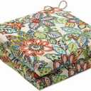 Pillow Perfect Bright Floral Indoor/Outdoor Chair Seat Cushion with Ties Squared Corner, Plush Fiber Fill, Weather, and Fade Resistant, 20" x 20", Blue/Green Copeland 2 Count