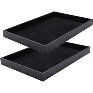 Black Velvet Stackable Jewelry Tray Showcase Display Stackable Necklace Bracelet Ring Showcase Display Empty Plate (2 Pack)