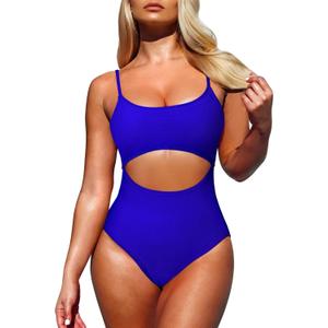 Pink Queen Women's One Piece Swimsuit Spaghetti Strap Scoop Neck Cutout High Waisted Bathing Suit Monokini (Medium,Blue)