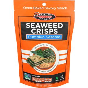 Seapoint Farms Seaweed Crisps, Pumpkin Sesame, Vegan, Gluten-Free, Kosher, and Non-GMO, Healthy Snack, 1.2 oz. Bag, (Pack of 12) (EXP 09/17/26)