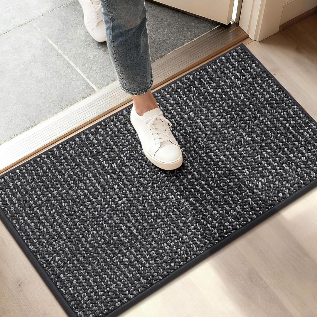 BEQHAUSE Dirt Trapper Door Mat 17" x 30", Non-Slip Doormats (Rolled-Up NO Creases) Washable Entryway Rugs, Dirt Resist and Absorbent Welcome Mat, Low Profile Floor Mats for Front Back Door, Charcoal
