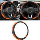 Car Steering Wheel Cover, 15 inch Carbon Fiber Microfiber PU Leather Elastic Steering Wheel Protector for Men Women, Anti-Slip Breathable Car Interior Accessories for Most Cars (Black/Orange)