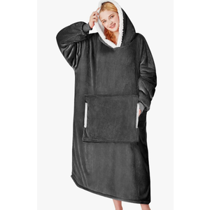Wearable Blanket Hoodie, Flannel Sherpa Fleece Blanket Sweatshirt for Adults Women Men,One Size Fits All, Gray