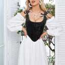 Dreay Womens Vintage Asymmetrical Hem Overbust Corset Tie Front Lace-up Back Bustier Shapewear Top (Black, M)