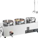 VEVOR Electric Soup Warmer, Three 7.4QT Stainless Steel Round Pot 86~185F Adjustable Temp, 1200W Commercial Bain Marie with Anti-dry Burn and Reset Button, Soup Station for Restaurant, Buffet, Silver