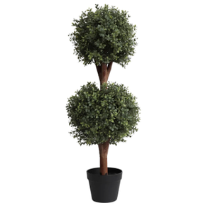 Set of 1 Lifelike 3Ft arfiticial Double Ball Topiary Trees Outdoor Faux Topiary Tree for Out Door Porch Decor
