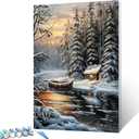 Winter Snow Scenery Paint by Numbers Kits 16x20 inch Canvas Abandon Wooden Boat DIY Oil Painting for Kids, Adults Beginner Fantasy Forest Artwork with Brushes, Home Decor Nordics Gift(DIY Frame)