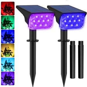T-SUNUS RGB Solar Landscape Spotlights Christmas Outdoor IP65 Waterproof Color Spot Lights Auto Dusk to Dawn Landscaping Wall Light for Tree Yard Garden Driveway Porch Walkway Pond Halloween 2 Pack