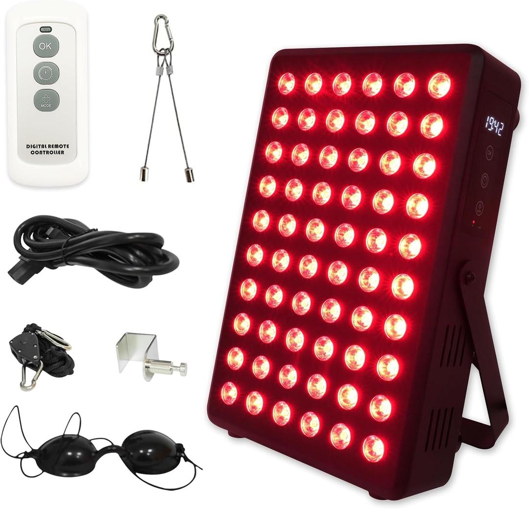 Red Light Therapy Panel for Body and Face, 660nm Red 850nm and Near Infrared Panel Built-in Timer, 60 LEDs High Power, Promote Sleep, Improve The Body, Relieve Muscle FatigueE300-Black)