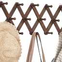 Accordion Wall Hanger with 20 Hooks, Expandable Hat Racks for Baseball Caps Wall, Wood Walls Coat Rack Purse Rack for Baseball Caps, Bag (Walnut)