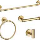 Amazon.com: Brushed Gold Bathroom Hardware Accessories Set 4 Pieces Towel Bar Set Modern Round Towel Ring 19.68 in Towel Bar Towel Hook and Toilet Paper Holder Stainless Steel Wall Mounted : Tools & Home Improvement
