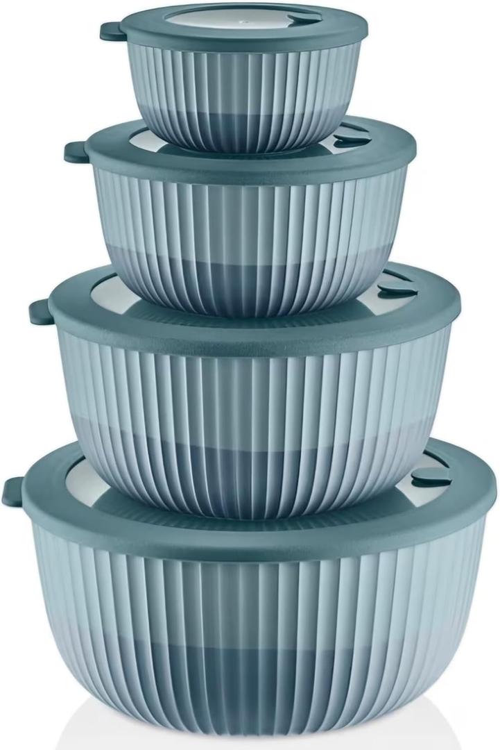 Mixing Bowls with Lids, 8-Piece Airtight Leak-Proof Nesting BPA-Free Bowl Set for Kitchen & Food Storage, Large 4200ml Capacity, Microwave & Dishwasher Safe (Blue)