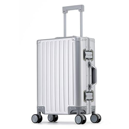 YYW 100% Aluminium Alloy Suitcase, 20 Inch Carry On Suitcase with TSA Lock (Silver, Carry On 20-Inch)