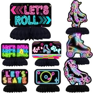 Roller Skating Party Centerpiece Set - Skating Honeycomb Birthday Decorations and Roller Skating Table Toppers for Kids' Skating-Themed Birthday and Baby Shower Table Decor