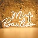 Planzo Mi Bautizo Led Neon Sign Light Cross Baby Shower Wall Sign Decor Bedroom Kids Room Sign USB Childrens Birthday Party Backdrop Banner Gifts 15"x8"