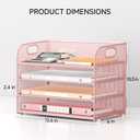4-Tier Paper Organizer for Desk With Handle, Mesh Desktop File Tray, Office Classroom Organization and Storage - Pink