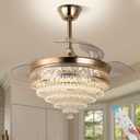 42" Gold Dimmable LED Fandelier with Light Modern LED Crystal Ceiling Fan with Light Invisible Fandeliers 3 in 1 Color with Memory Function