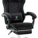 Gaming Chair Breathable Fabric,Computer Office Chair with Footrest,Massage Lumbar Support and Gel Pad,Ergonomic Reclining Adjustable Gamer Chair with Headrest and Spring Cushion Black Green