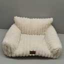 Bedsure ComfyFleece Cute Cat Couch for Pets - Fluffy Cat beds with Premium Soft Corduroy Fleece, Fuzzy Cats beds for Indoor Cats with Removable Washable Cover, Supportive Pet Sofa, 24inch, Cream (24x18x10")