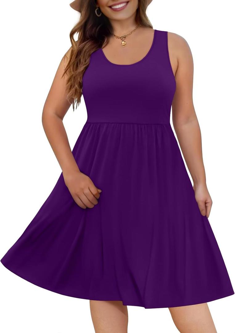DB MOON Womens 2025 Plus Size Tank Dresses Sleeveless Knee Length Sundress with Pockets (XX-Large, 01 Purple)