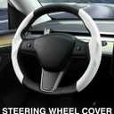 Canvcle Steering Wheel Cover for Telsa Model 3/Y 2016-2025 2026 Highland/Juniper Accessories Carbon Fiber Steering Wheel Cover Protector Non-Slip, Comfortable, Breathable, Model 3/Y Accessories, White