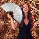 Glitter Large Rave Folding Clack Hand Fan with Holster for Men Women Handheld Fan for Festivals,Halloween,Rainbow Outfits,Disco Party,EDM,Burlesque,Drag Queen for Rave Accessories