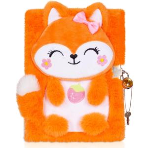 Fox Diary for Girls with Lock, Plush Fox Toys Gift for Teen Girls, Kids Fox Writing Journal Notebook, Birthday Gifts for Little Girls Ages 5 6 7 8 9 10-12 Year Old