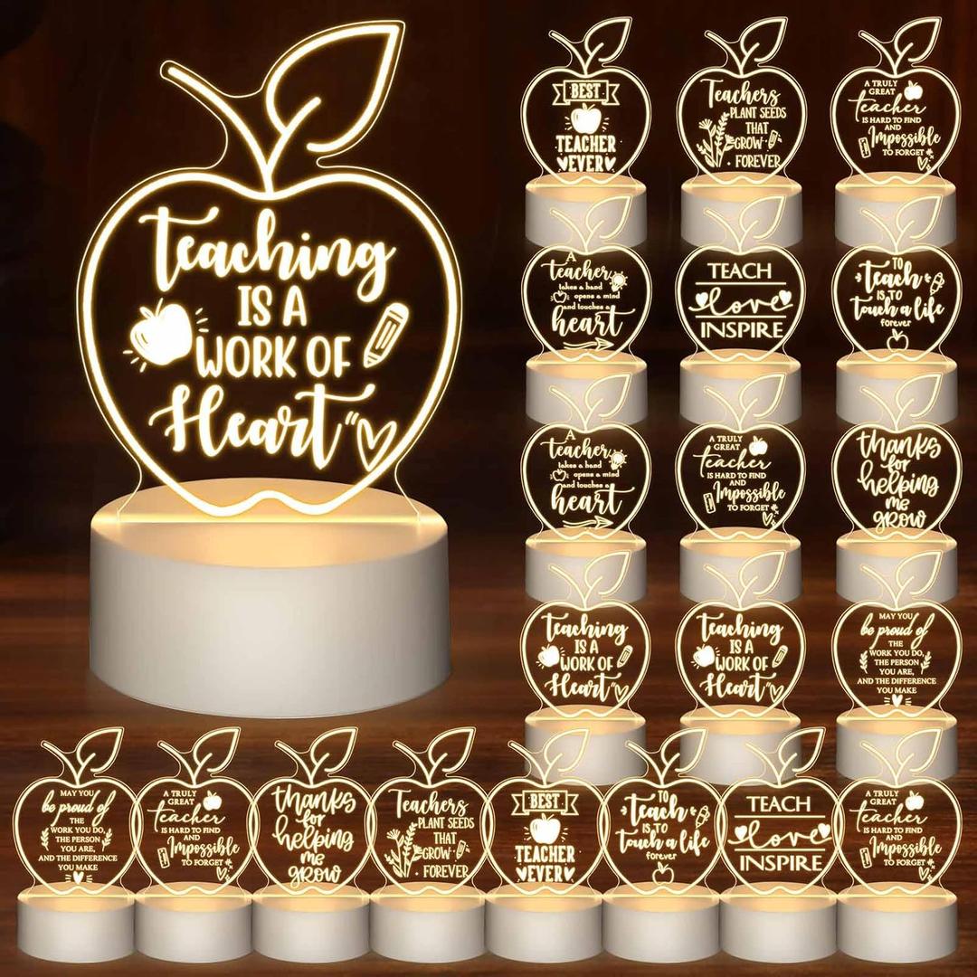 Fabbay 20 Pcs Teacher Appreciation Gifts in Bulk Engraved Acrylic Night Light LED Night Lamp Thank You Best Teacher Gifts from Student Team for Valentines Day Graduation (Various)