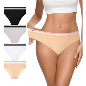 Eiggam Women's Cotton Bikini Panties,High-Cut Full Coverage Stretch Cool Underwear for Women (Beige, XL)