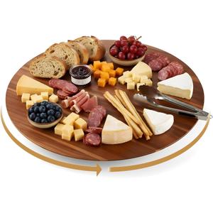 21" Acacia Wood Turntable Organizer | Lazy Susan for Table Top, Cabinet or Pantry | Wooden Rotating Tray for Kitchen Countertop, Durable, Easy to Clean, No Assembly Needed
