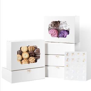 30 Pcs Bakery Boxes 8-In with Windows, Cookie Boxes White for Chocolate Covered Strawberries, Treats, Donuts, Cupcakes, and Candy Gift Giving 8x6x2.5 Inch