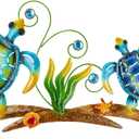 dreamskip 27" Sea Turtles Metal Beach Wall Decor Art, Coastal Ocean Style Wall Sculpture, Nautical Outdoor Decor For Garden, Pool, Fence, Patio, Bathroom Indoor