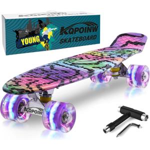 Skateboards, 22" Complete Skateboard, Mini Cruiser Skateboard for Kids Boys Girls Teens Beginners with Colorful Flashing Wheels Skate Tool, Kids Children's Day Gift