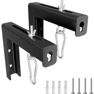 Universal Metal Projector Wall & Ceiling Mount Bracket (2-Pack)  Adjustable 1.5-5" Hooks, 6" L-Brackets, 66 lbs Capacity for Home Theater/Outdoor Screens, Easy Install with Full Hardware Kit, Black (1 SET BLACK)