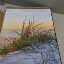 IAFWZX Framed Blue Beach Sunset Wall Art, Bright Ocean Seascape Wall Decor, Sun Sand Dunes Sea Grass Canvas Paintings, Nature Coastal Landscape Poster Prints for Bedroom Living Room 16"x24"x3