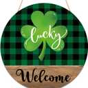 St. Patrick's Day Shamrock Door Sign Lucky Shamrock Wooden Door Wreath for Front Doors Green Irish Clover Welcome Hanging Signs for Spring Holiday Party Home Wall Hanger Farmhouse Indoor Outdoor Decor