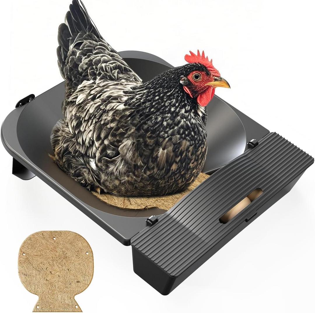 Roll Away Nesting Box for Chicken Coop with 3 Coconut Fiber Nesting Pads,Hen House Accessories,Black (1Pack) (Without Training Eggs)