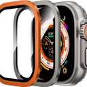 WSKEN for Apple Watch Ultra 3/Ultra 2/Ultra Screen Protector 49mm,9H Tempered Glass + Titanium Alloy Frame, [Keep Original] [Touch Sensitive] Lightweight Protective Glass Film, Orange + Original