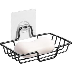 Rainspire Bar Soap Holder for Shower, 304 Stainless Steel Rustproof, Wall Adhesive, Soap Tray Bar Soap Sponge Holder for Bathroom & Kitchen, Square, Black
