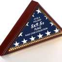 Meonum Flag Case with Lights for Burial Flag, 5 x 9.5 FT American Veteran Flag Display Case Wall Mounted Red Pine Flag Frame, Memorial Flag Box with 90 LEDs for Honoring Military Service Glass Front